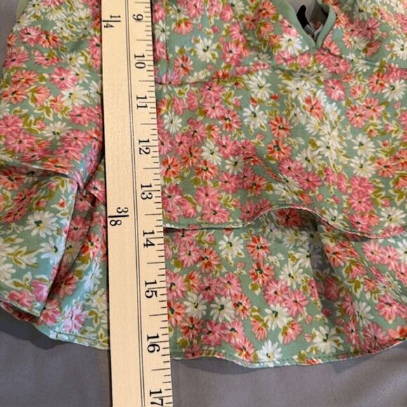 Dress Forum Star Floral Ruffle Crop Top Satin Tiered Babydoll Green Size Medium - Picture 7 of 8